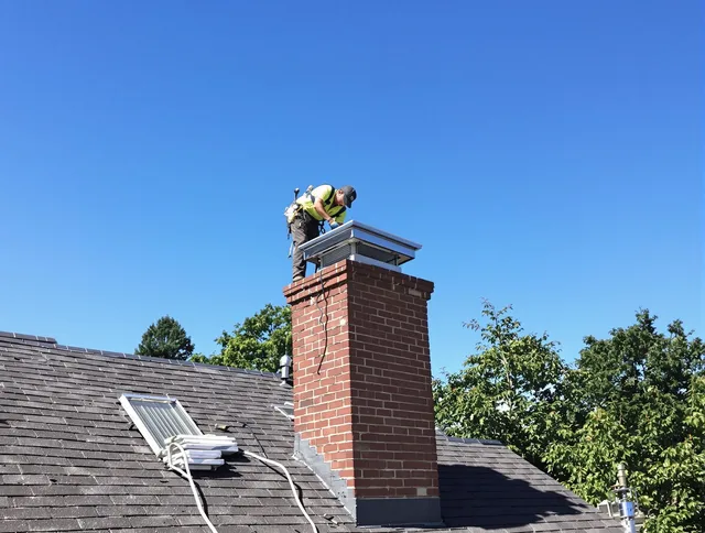 Avon Chimney Sweep technician measuring a chimney cap in Avon, OH