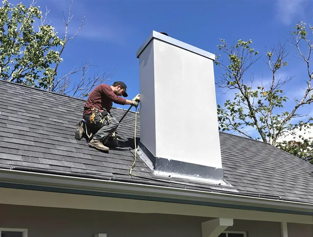 Avon Chimney Sweep team member finishing chimney construction in Avon, OH