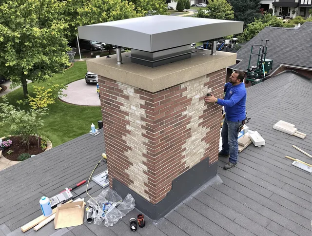Avon Chimney Sweep team working on a custom chimney remodel in Avon, OH