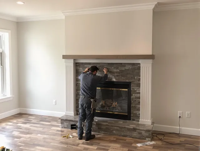 Avon Chimney Sweep finishing a custom fireplace install in Avon, OH